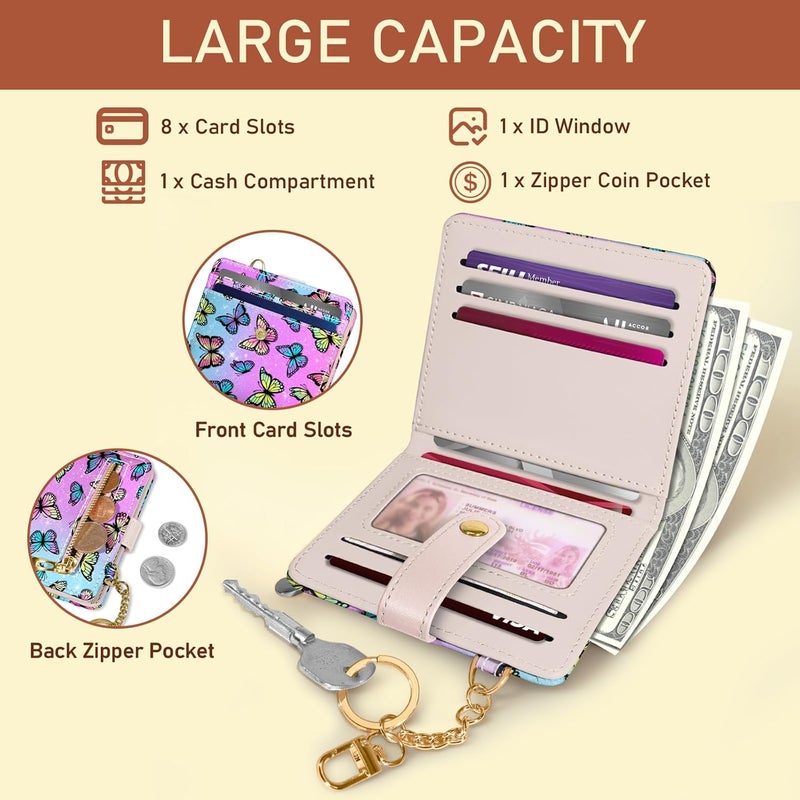 Jogjam Butterfly Rfid Women Wallet, Small Slim Thin Credit Card Wallet, PU Leather Bifold Cash Zipper Coin Pocket ID Window for Female Ladies Teen Girls Girly - Image 4